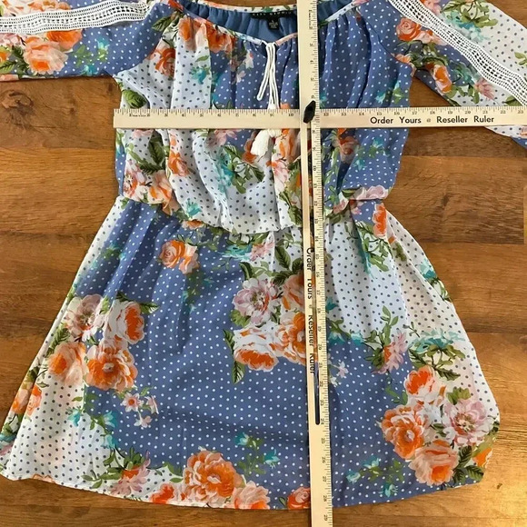 City Studio Women's‎ Blue Polka Dots Floral Straps Dress Sz. L - Picture 3 of 8